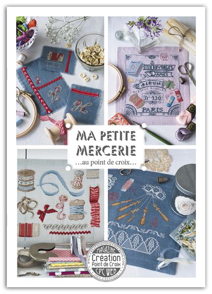 Mook point de croix : 15 créations mêlant petite couture et broderie, avec des motifs originaux autour de la mercerie — dés à coudre, boutons, rubans et ciseaux.