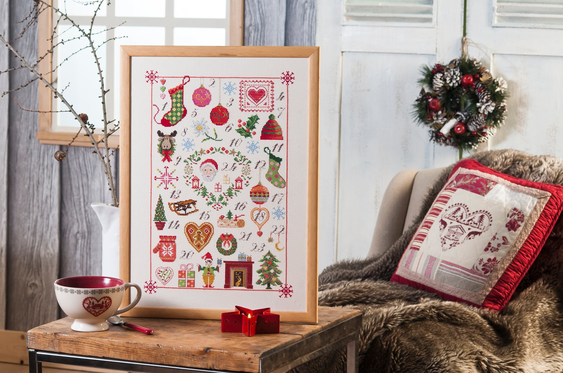 Mook point de croix : 20 grilles de Noël — décoration, table de fête, couronnes et petits cadeaux brodés pour un Noël douillet, gourmand et scintillant.