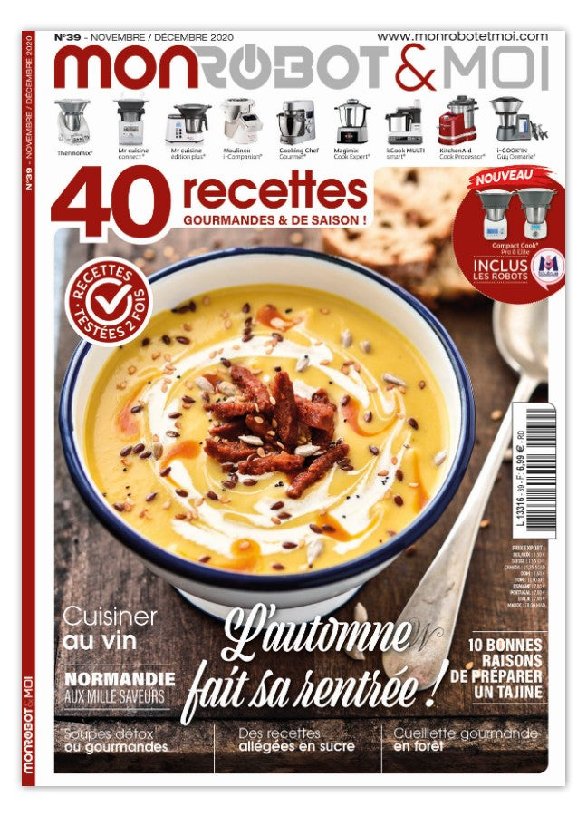 40 recettes d'automne pour robot culinaire : soupes, tajines, cuisine au vin et desserts allégés. Thermomix, Companion, Monsieur Cuisine et plus.