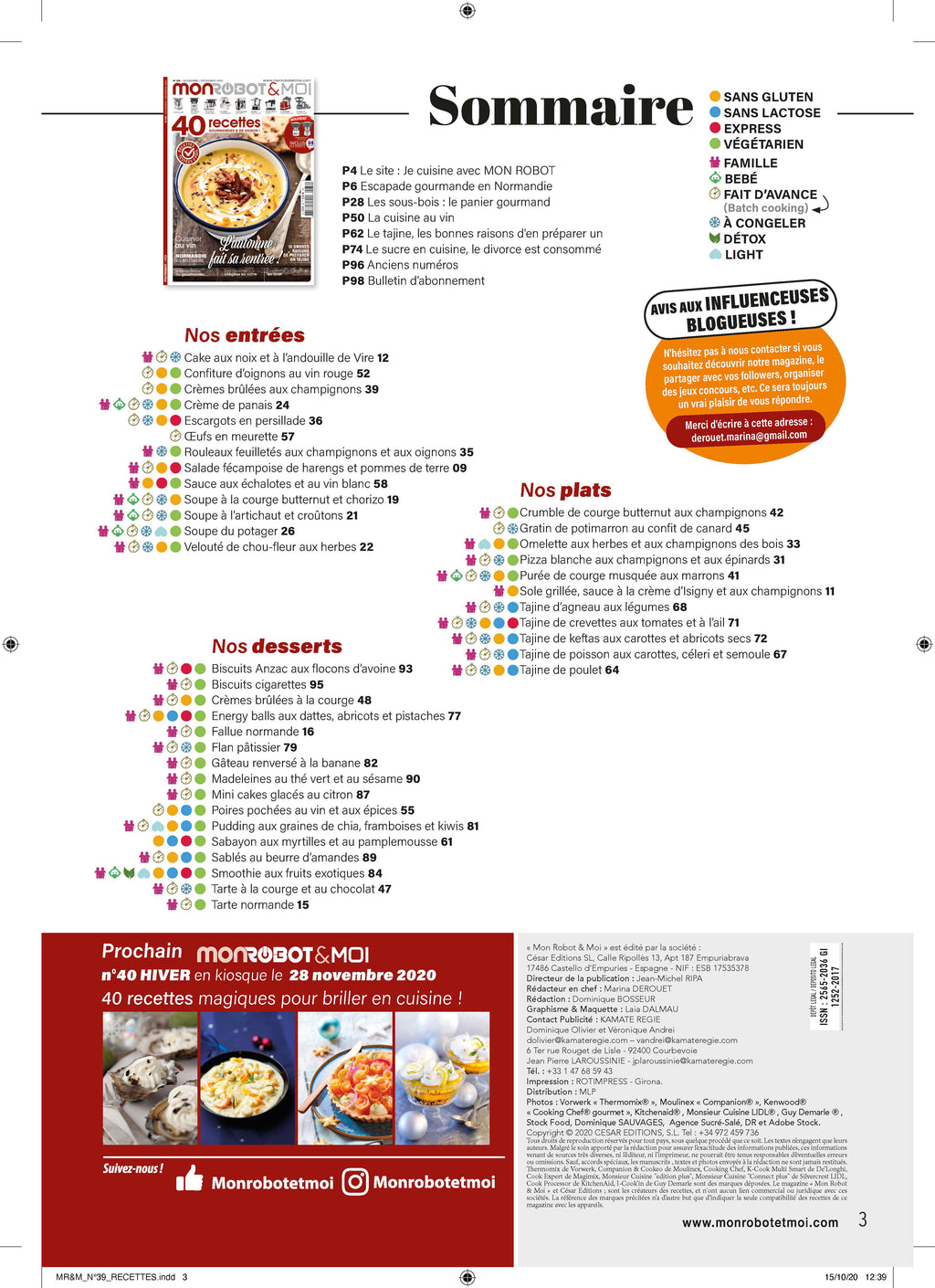 40 recettes d'automne pour robot culinaire : soupes, tajines, cuisine au vin et desserts allégés. Thermomix, Companion, Monsieur Cuisine et plus.