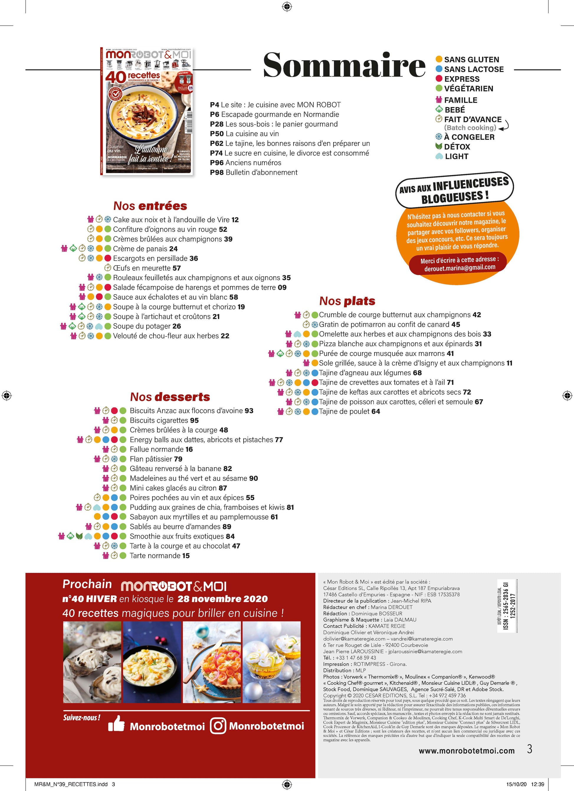40 recettes d'automne pour robot culinaire : soupes, tajines, cuisine au vin et desserts allégés. Thermomix, Companion, Monsieur Cuisine et plus.