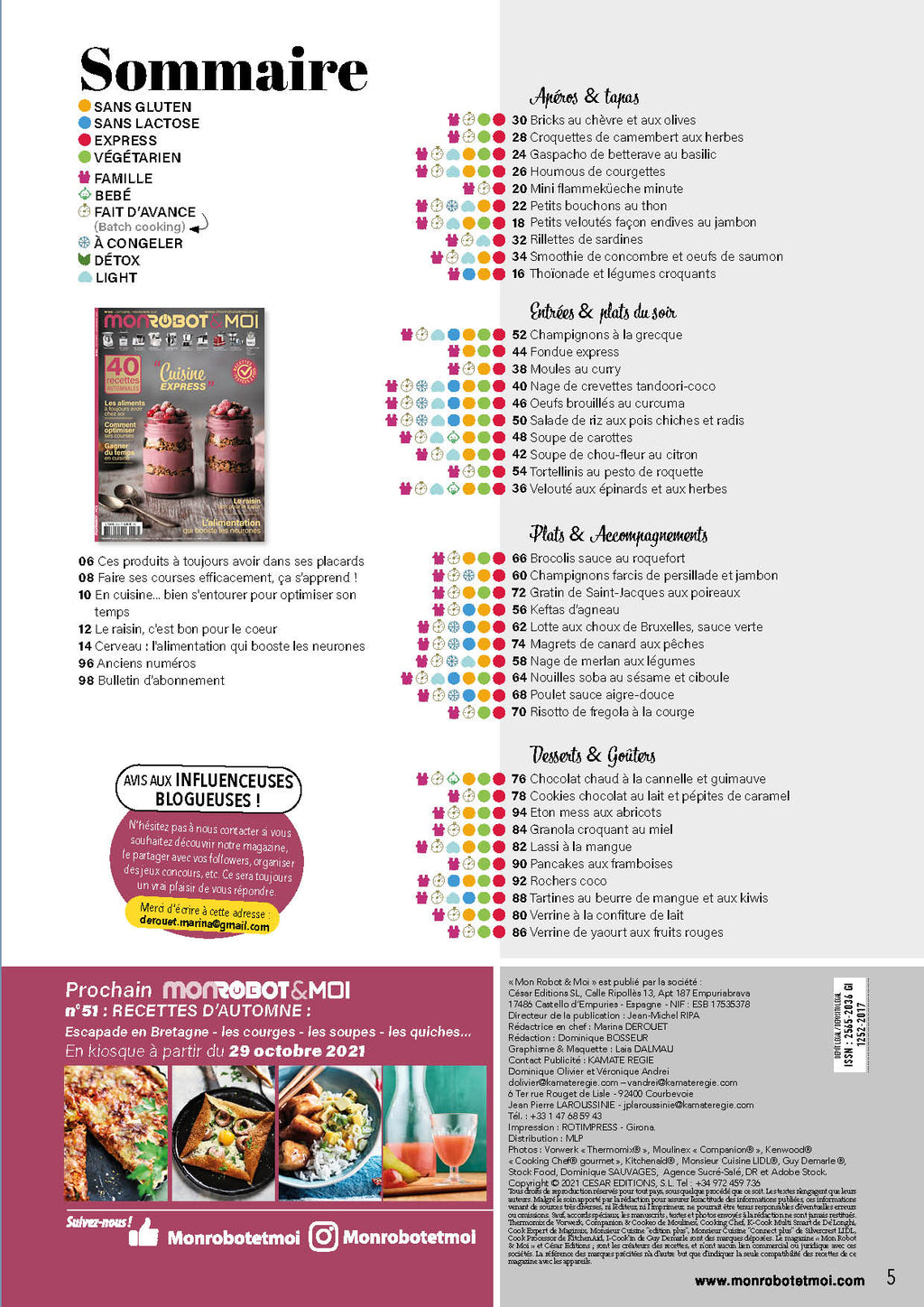 40 recettes rapides et saison­nières pour robot cuiseur : apéros, plats et desserts. Compatible Thermomix, Companion, Cooking Chef et 6 autres robots.
