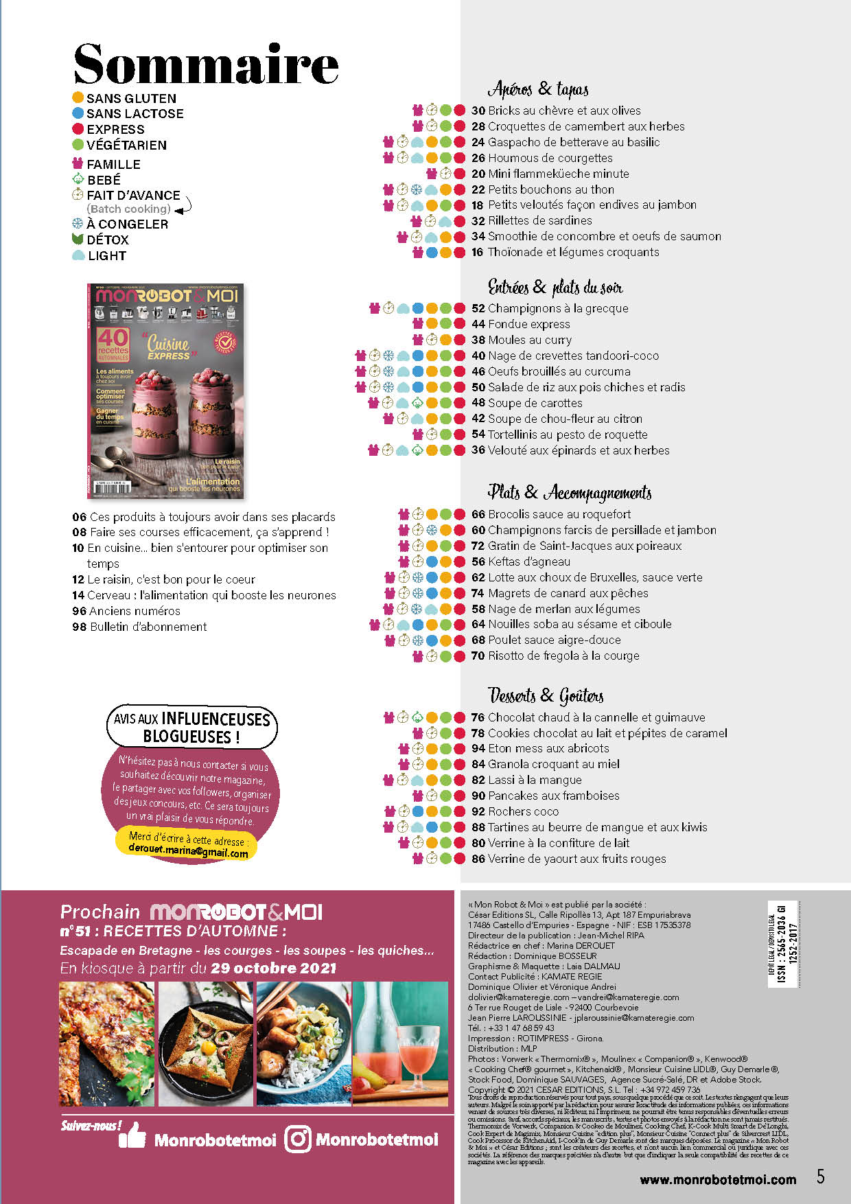 40 recettes rapides et saison­nières pour robot cuiseur : apéros, plats et desserts. Compatible Thermomix, Companion, Cooking Chef et 6 autres robots.