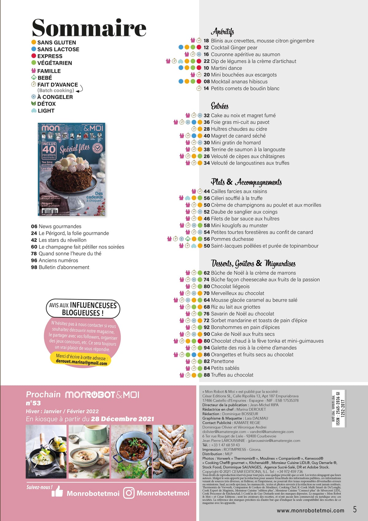 40 recettes festives de réveillon : crustacés, foie gras, volailles, bûches et cocktails pour Thermomix, Companion, Cooking Chef et 6 autres robots.