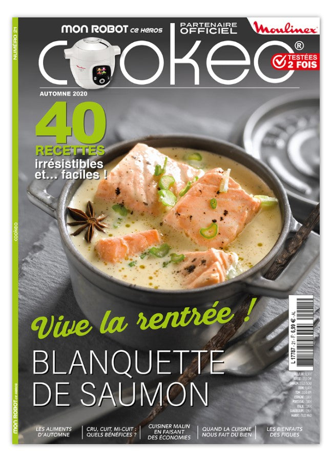 Découvrez le numéro 21 de Mon Robot ce Héros : 40 recettes familiales d’automne — légumes, abats, gratins, mijotés, desserts et recettes express. Cuisine équilibrée avec votre Cookeo !