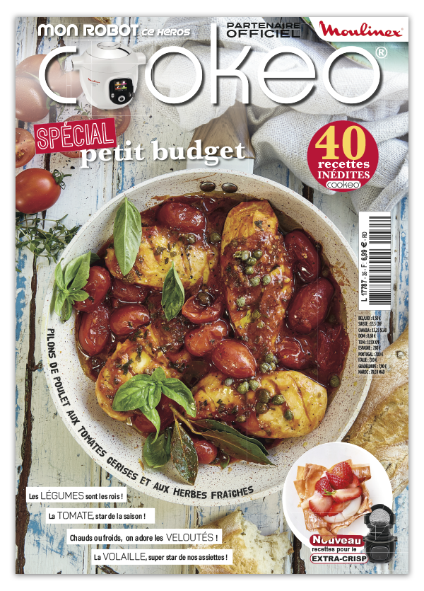 Découvrez le numéro 35 de Mon Robot ce Héros : volaille, pâtes de printemps, légumes, veloutés, cuisson vapeur, flans, desserts antigaspi et Extra Crisp. 40 recettes Cookeo !