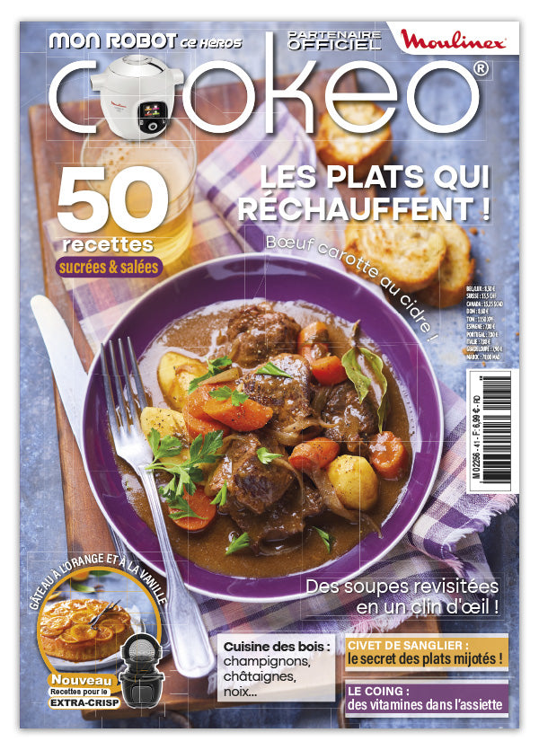 Découvrez le numéro 41 de Mon Robot ce Héros : menus de fêtes, soupes réconfortantes, cuisine des bois, plats d’hiver et spécial Extra Crisp. Cuisinez chaud avec votre Cookeo !
