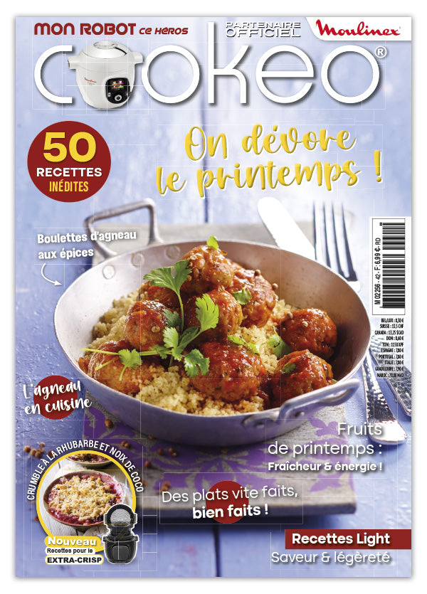 Découvrez le numéro 42 de Mon Robot ce Héros : légumes printaniers, agneau, recettes light, batchcooking, desserts à la rhubarbe et aux fraises. Cuisinez le printemps avec votre Cookeo !