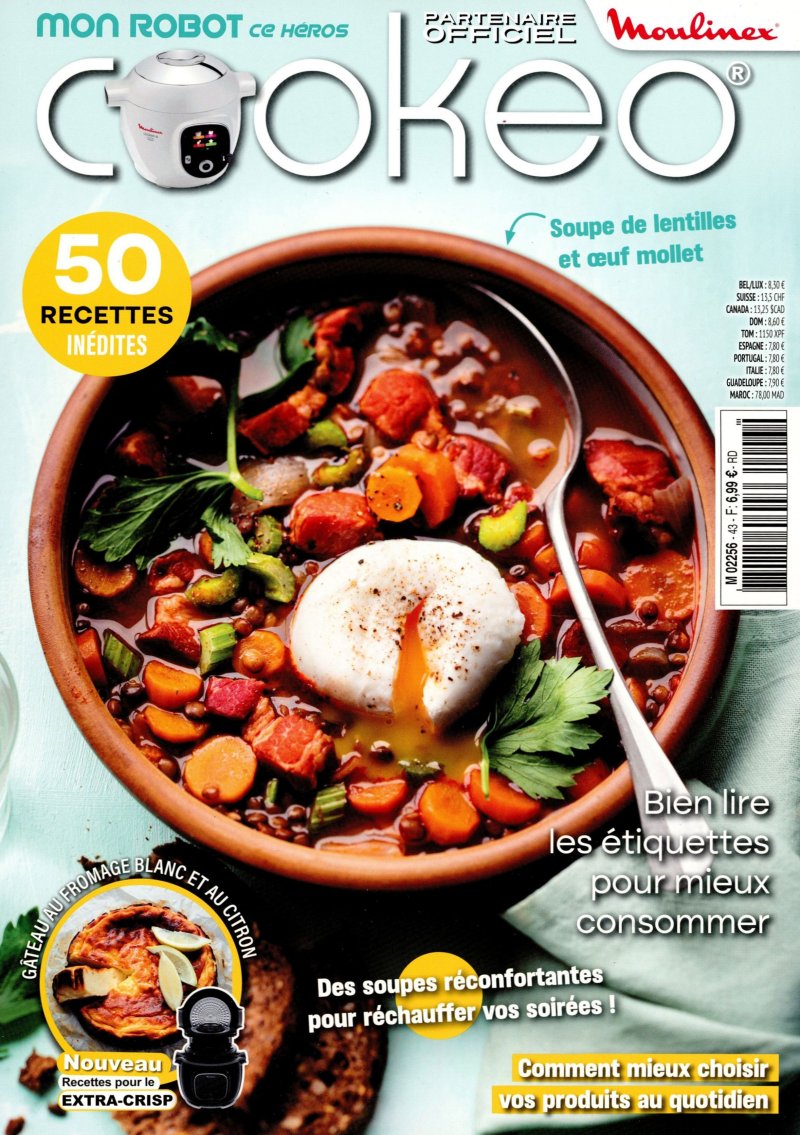 Découvrez le numéro 43 de Mon Robot ce Héros : soupes, mijotés, one pot, frittatas, riz et desserts croustillants pour illuminer vos repas d'automne avec votre Cookeo.