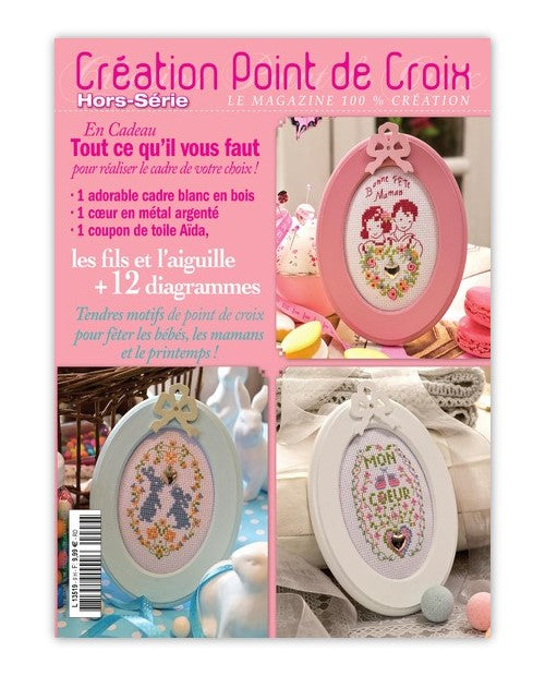 Découvrez le hors-série Cadres pour Pâques de César Editions. Broderies printanières, motifs jardin, poussins et créations dentelle pour bébés au point de croix.