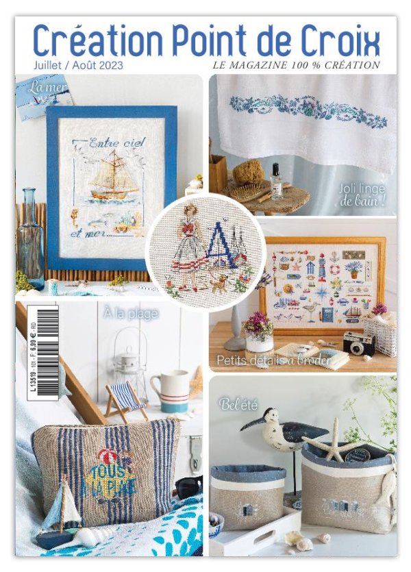 Découvrez le numéro 101 du magazine de broderie : motifs marins, Provence, plage et projets point de croix pour profiter de l'été en brodant.