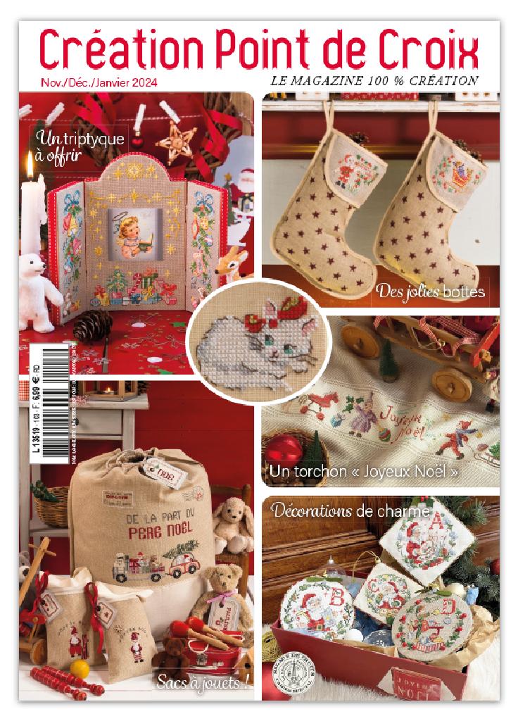 Découvrez le numéro 103 du magazine de broderie : cadeaux brodés, décorations de Noël et projets point de croix pour émerveiller vos proches.