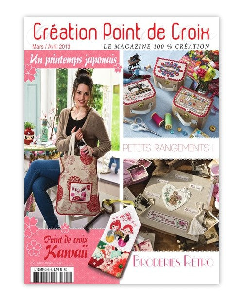 Descubre el número 29 de la revista de punto de cruz de César Editions (mar/abr 2013). Motivos japoneses Kokeshi, flores de cerezo y bordados de primavera.