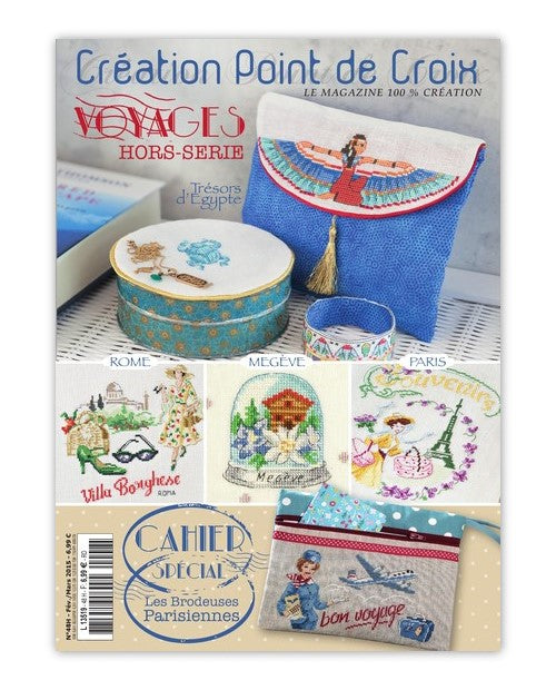 Hors-série Point de Croix dédié aux voyages : Angleterre, Russie, Inde, Égypte, Suède et Paris. Grilles inédites par César Editions.