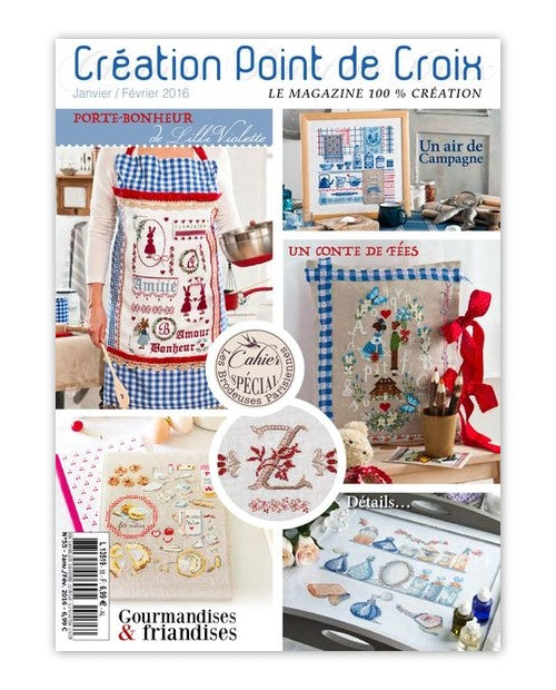 Magazine Point de Croix N°55 (Jan/Fév 2016) : grilles pour personnaliser serviettes, nappes et linge de maison. Motifs élégants par César Editions.