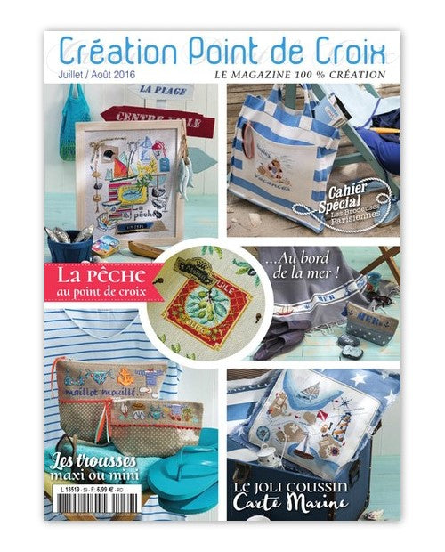 Magazine Point de Croix N°59 (Juil/Août 2016) : spécial été et bord de mer, nappes, trousses et grilles inédites par César Editions.