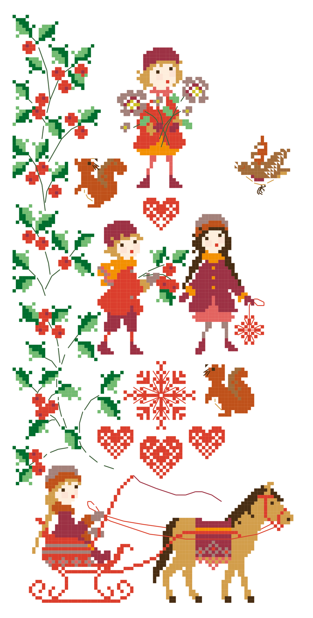 Grille point de croix de Perrette Samouïloff : Noël rouge classique et élégant, 86x180 pts. Broderie festive et intemporelle sur toile blanche ou claire.