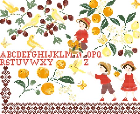 Grille point de croix Oranges & Citrons de Perrette Samouïloff. 160x131 points.
