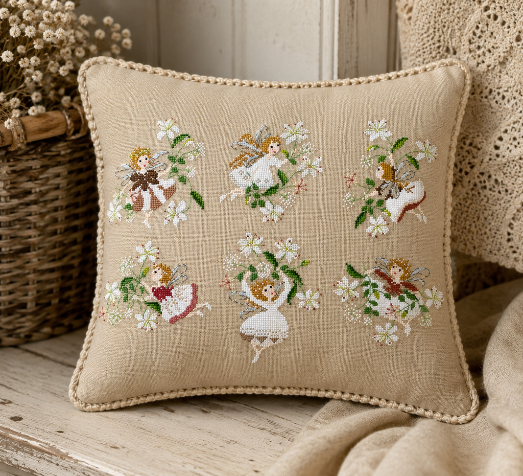Grille point de croix Perrette Samouiloff – Petites fées. 228 x 154 points, toile bis ou de couleur. Point de croix et piqûre. Broderie féerique et romantique.
