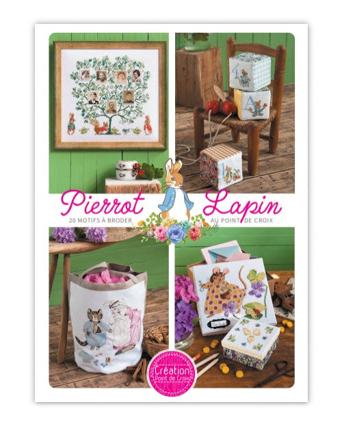Mook point de croix : 20 motifs Pierrot-Lapin pour broder le trousseau de bébé — cape de bain, bavoirs, jouets — avec tissus Liberty et charme désuet.