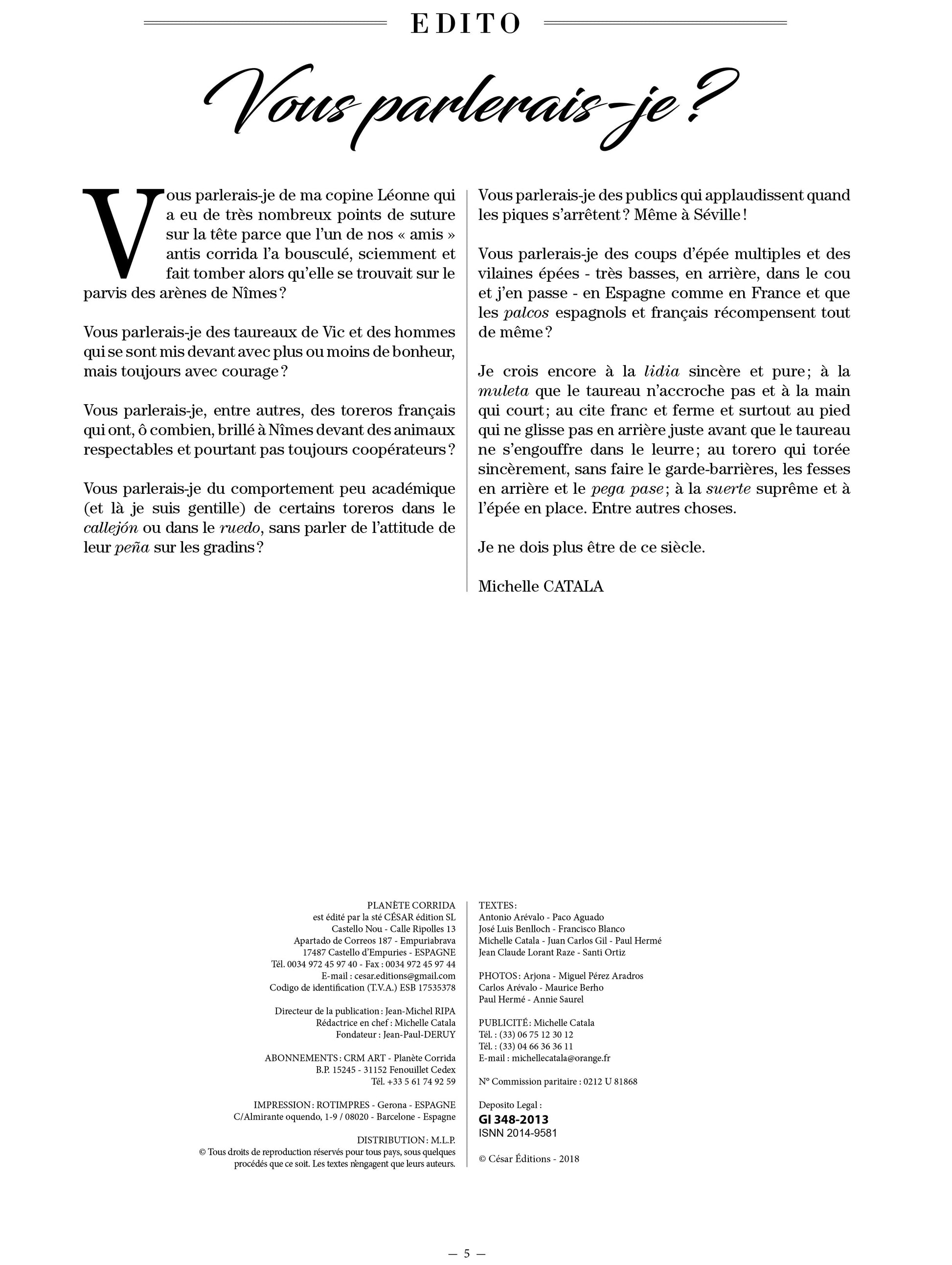 Planète Corrida N°145 : portraits, reportages et témoignages sur la tauromachie. Ferias, ganaderías, maestros et aficionados à l'honneur.
