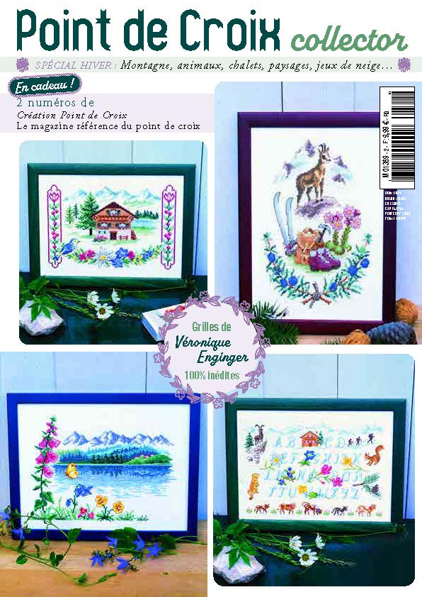 Collector point de croix : 7 grilles montagne par Véronique Enginger — chalet, edelweiss, marmotte et alpages rétro à broder en toute saison.