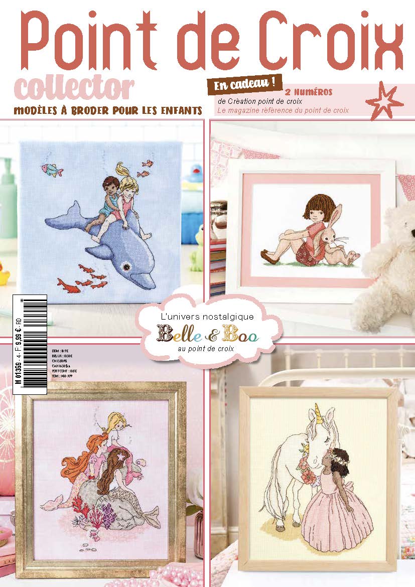 Collector point de croix : 4 modèles inédits autour de Belle & Boo, personnages tendres et poétiques. Broderie pleine de douceur et d'enfance.