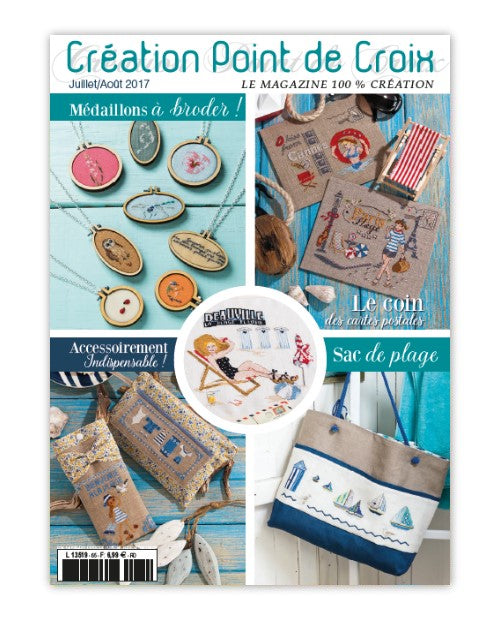 Magazine de broderie N°65 : grilles de point de croix sur le thème de l’été et de la Provence – plage, lavande, marquoir et accessoires estivaux. Juill/Août 2017.