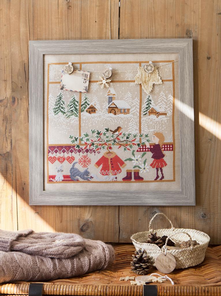 Magazine de broderie N°68 : grilles de point de croix sur le thème de la montagne et de l’hiver – pêle-mêle, coussin, bouillotte et motifs enneigés. Jan/Fév 2018.