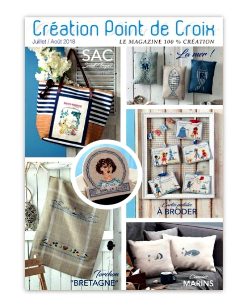Magazine de broderie N°71 : grilles de point de croix sur le thème de l’été et de la mer – nappes, serviettes, abécédaire et accessoires estivaux. Juill/Août 2018.