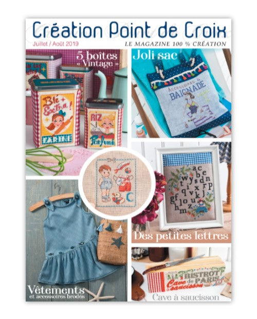 Magazine de broderie N°77 : grilles de point de croix sur le thème de l’été et de la mer, avec des projets pratiques et estivaux. Juillet/Août 2019.