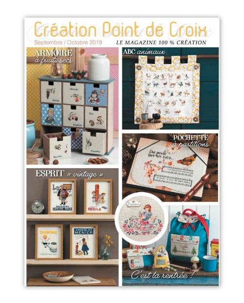Magazine de broderie N°78 : grilles de point de croix sur le thème de la rentrée – trousses, sacs à dos et accessoires scolaires brodés. Sept/Oct 2019.