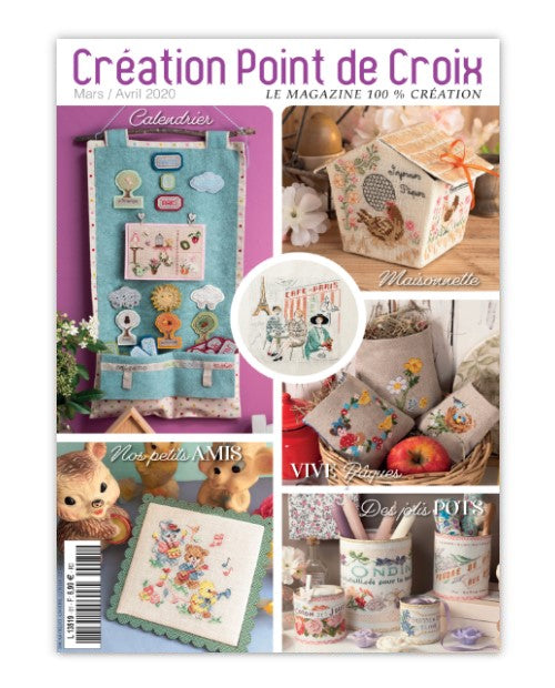 Magazine de broderie N°81 : grilles de point de croix sur le thème de Pâques et du printemps – poules, lapins, œufs et décorations de table. Mars/Avril 2020.
