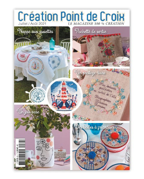 Magazine de broderie N°89 : grilles de point de croix sur le thème de l’été, la plage, la Bretagne et le voyage. Juillet/Août 2021.