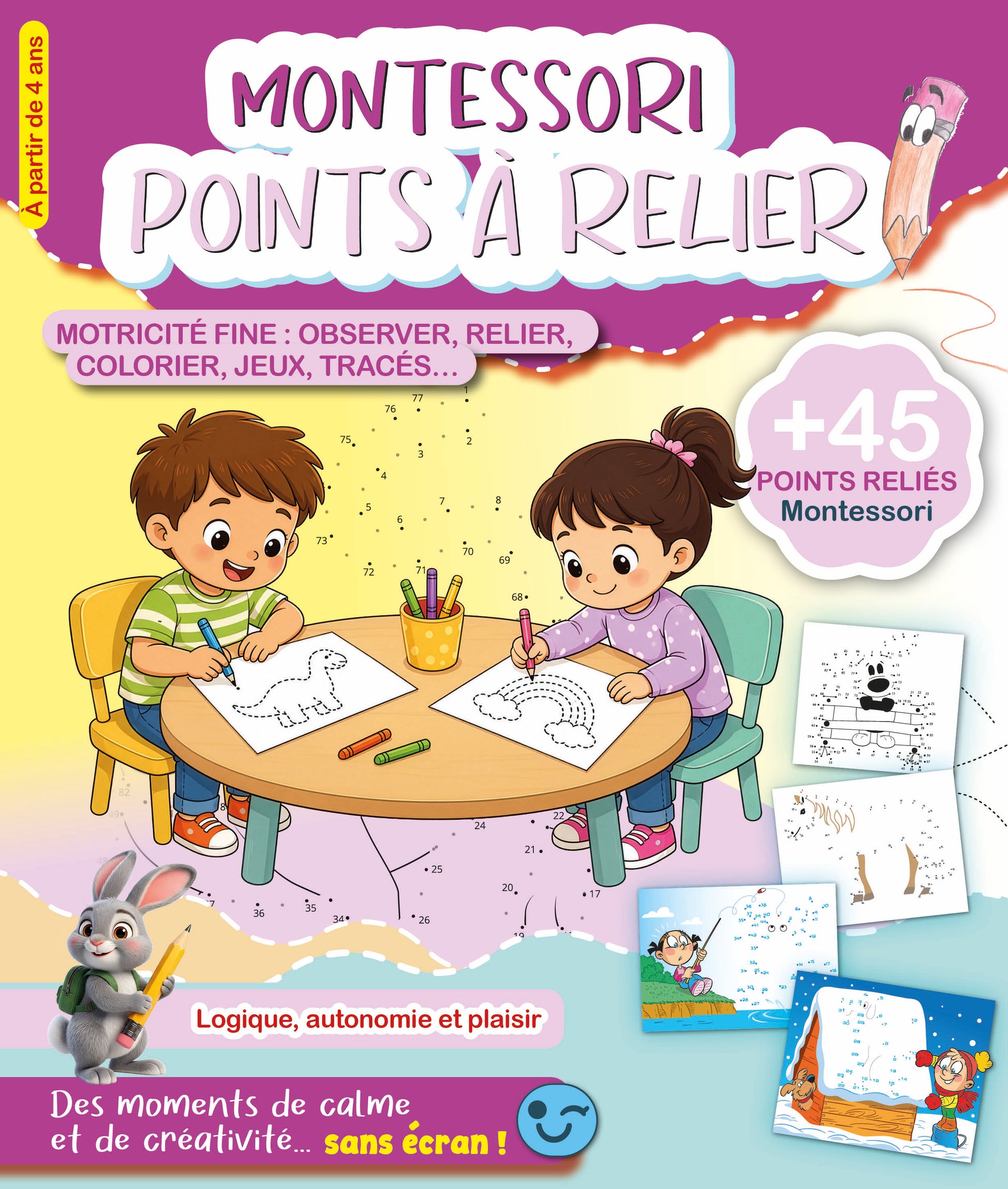 Découvrez Points Reliés Montessori N°2 : jeux progressifs de débutant à très difficile pour développer concentration, coordination et confiance en soi. Loin des écrans !