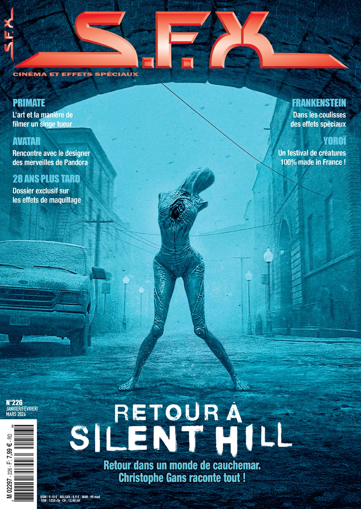 S.F.X. N°226 : dossiers sur les effets spéciaux français et américains, VFX, maquillage et cinéma fantastique. 7,99 €.