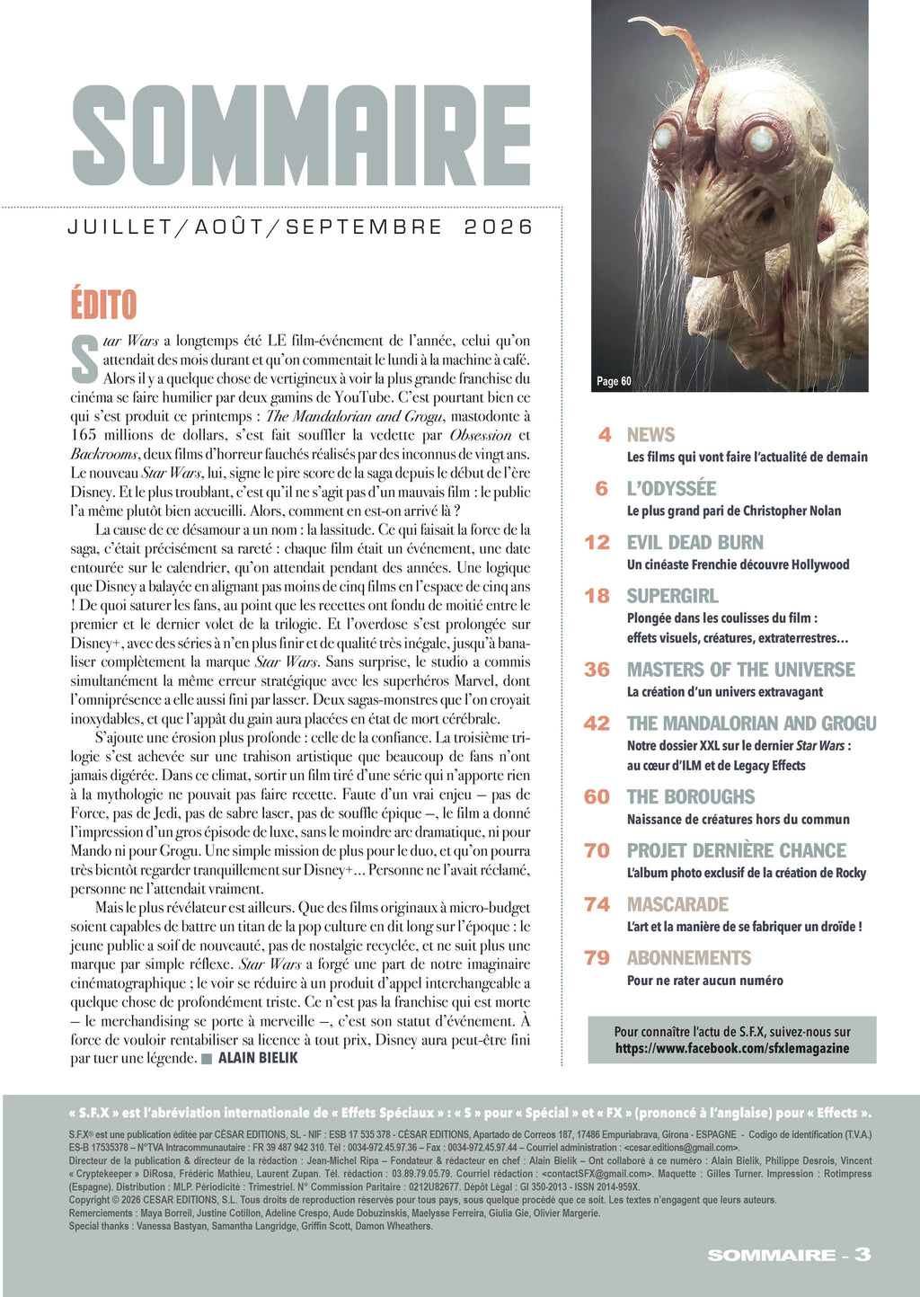 S.F.X. N°228 : actualités cinéma, analyses et dossiers sur la science-fiction et le fantastique. 