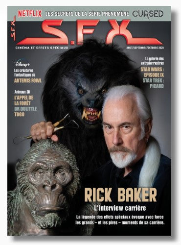 Numéro 206 de SFX : portrait de la légende Rick Baker, 7 fois oscarrisé, pionnier des effets spéciaux et maquilleur hors normes qui a révolutionné le cinéma.