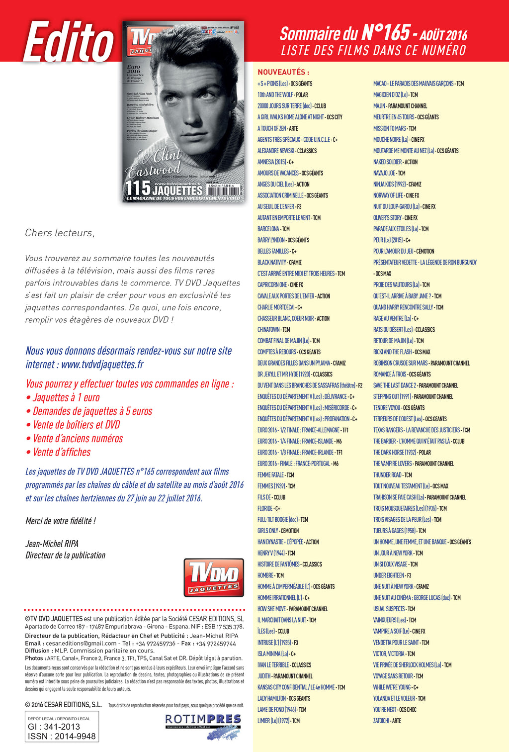 Découvrez TV DVD Jaquette N°165 : sélection exclusive de jaquettes pour films, classiques et raretés. Personnalisez votre vidéothèque avec style.
