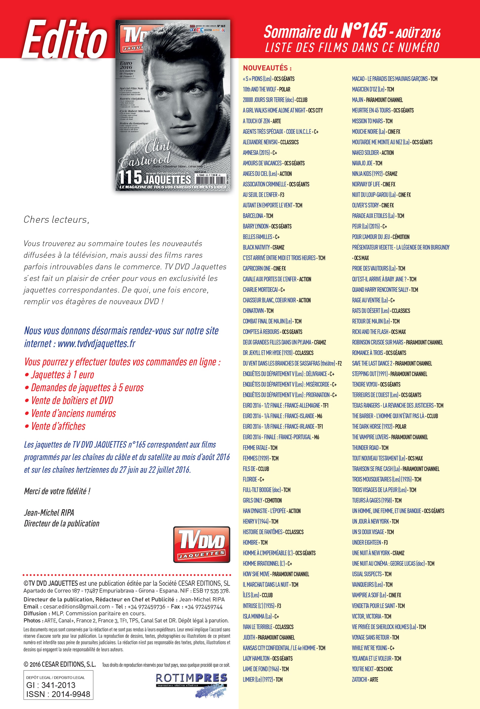 Découvrez TV DVD Jaquette N°165 : sélection exclusive de jaquettes pour films, classiques et raretés. Personnalisez votre vidéothèque avec style.