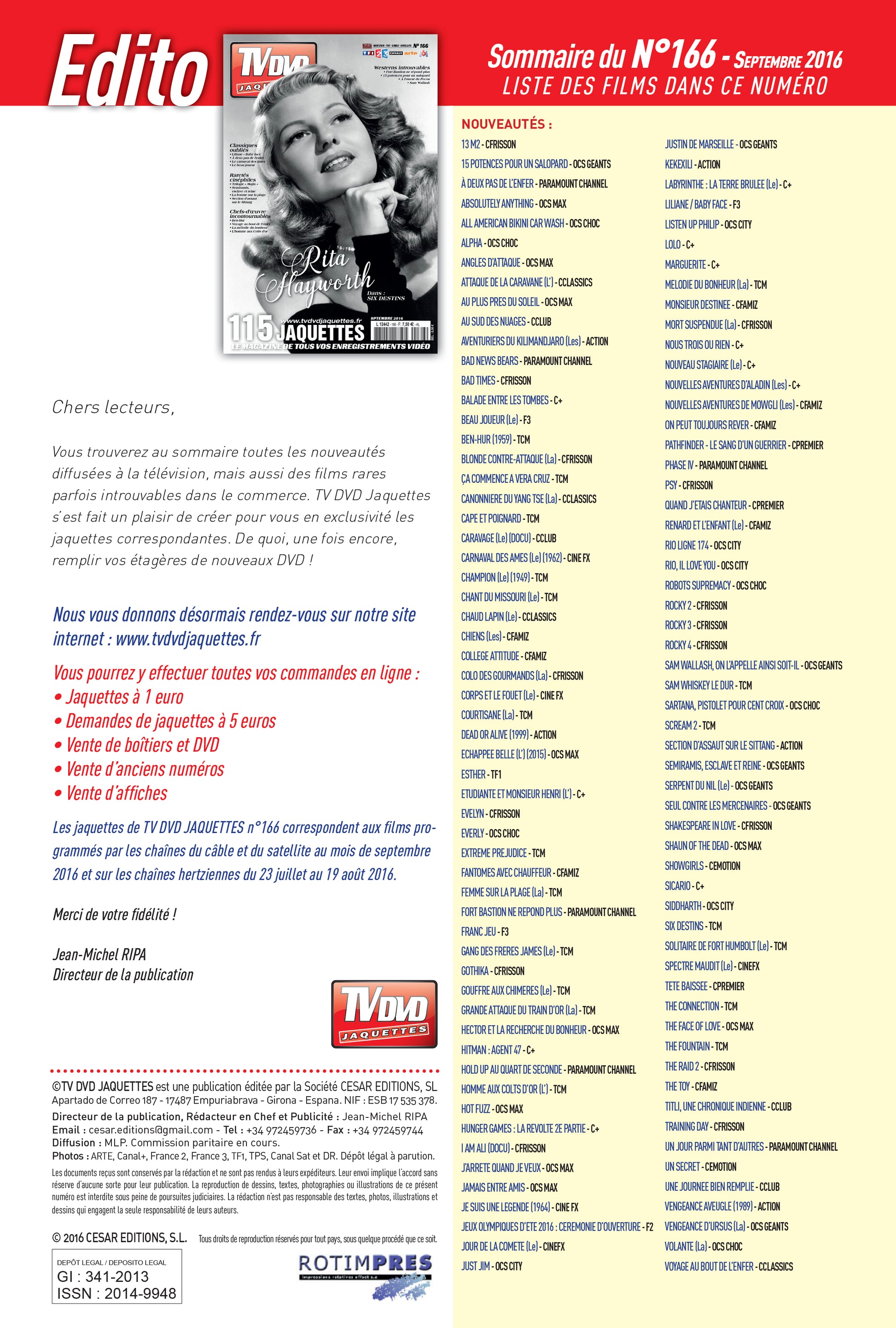 Découvrez TV DVD Jaquette N°166 : sélection exclusive de jaquettes pour films, classiques et raretés. Personnalisez votre vidéothèque avec style.
