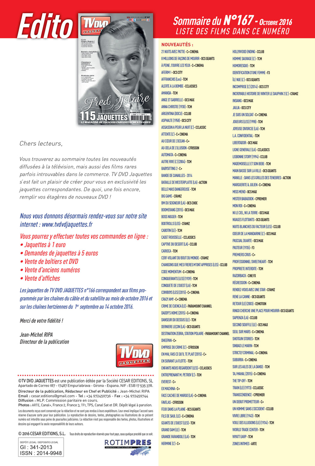 Découvrez TV DVD Jaquette N°167 : sélection exclusive de jaquettes pour films, classiques et raretés. Personnalisez votre vidéothèque avec style.