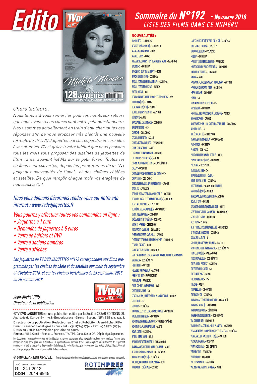 Découvrez TV DVD Jaquettes N°192 : sélection exclusive de jaquettes pour votre vidéothèque. Films récents, classiques et raretés à imprimer.
