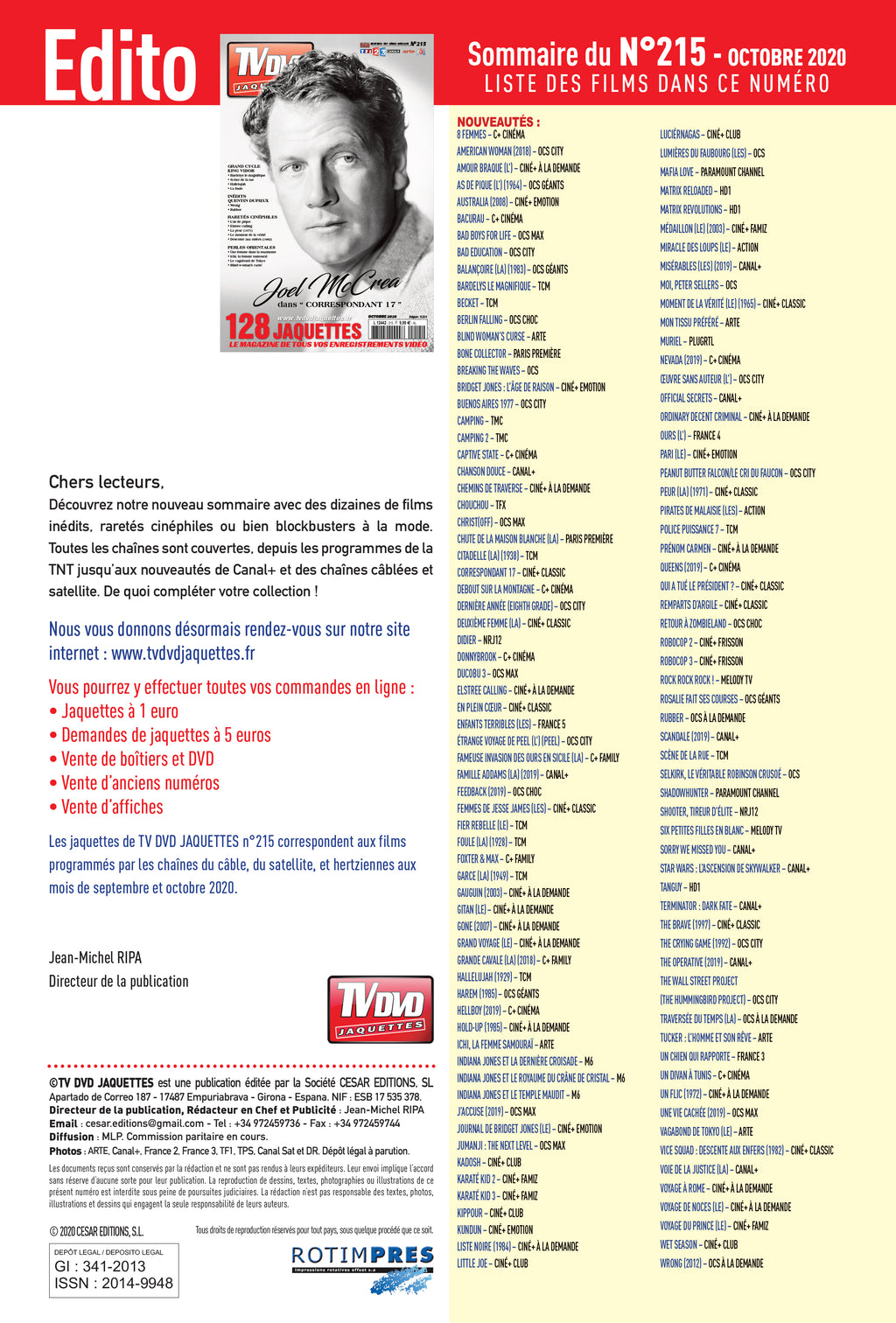 Découvrez TV DVD Jaquette N°215 : sélection exclusive de jaquettes pour cinéphiles et collectionneurs. Films récents, classiques et raretés à imprimer.