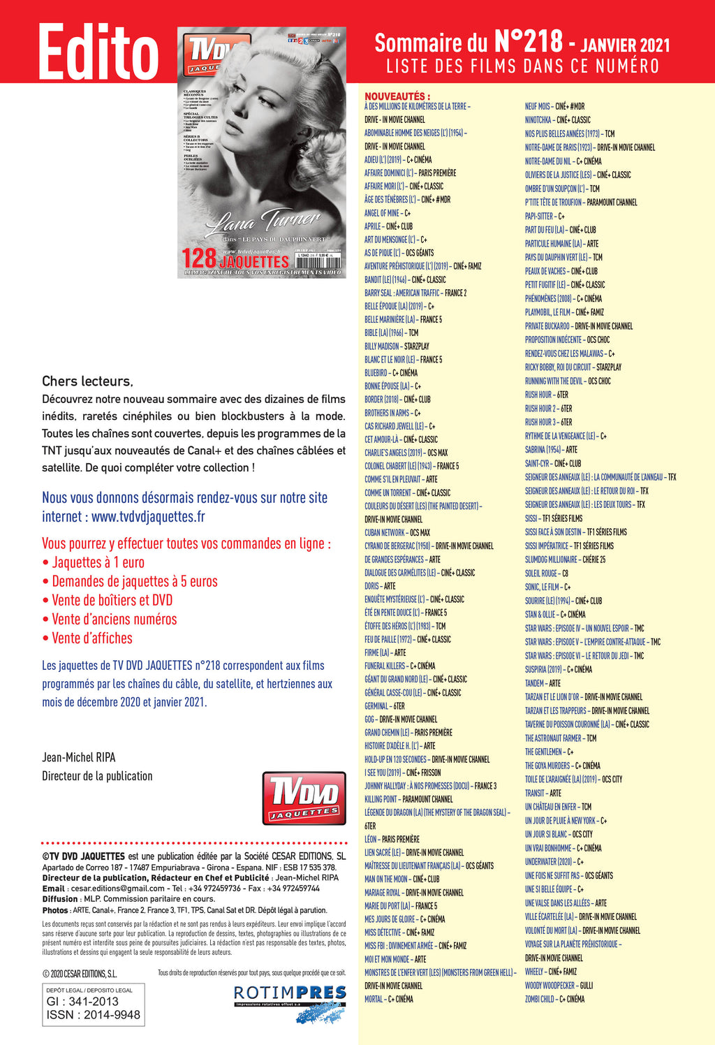 Découvrez TV DVD Jaquette N°218 : sélection exclusive de jaquettes pour cinéphiles et collectionneurs. Films récents, classiques et raretés à imprimer.
