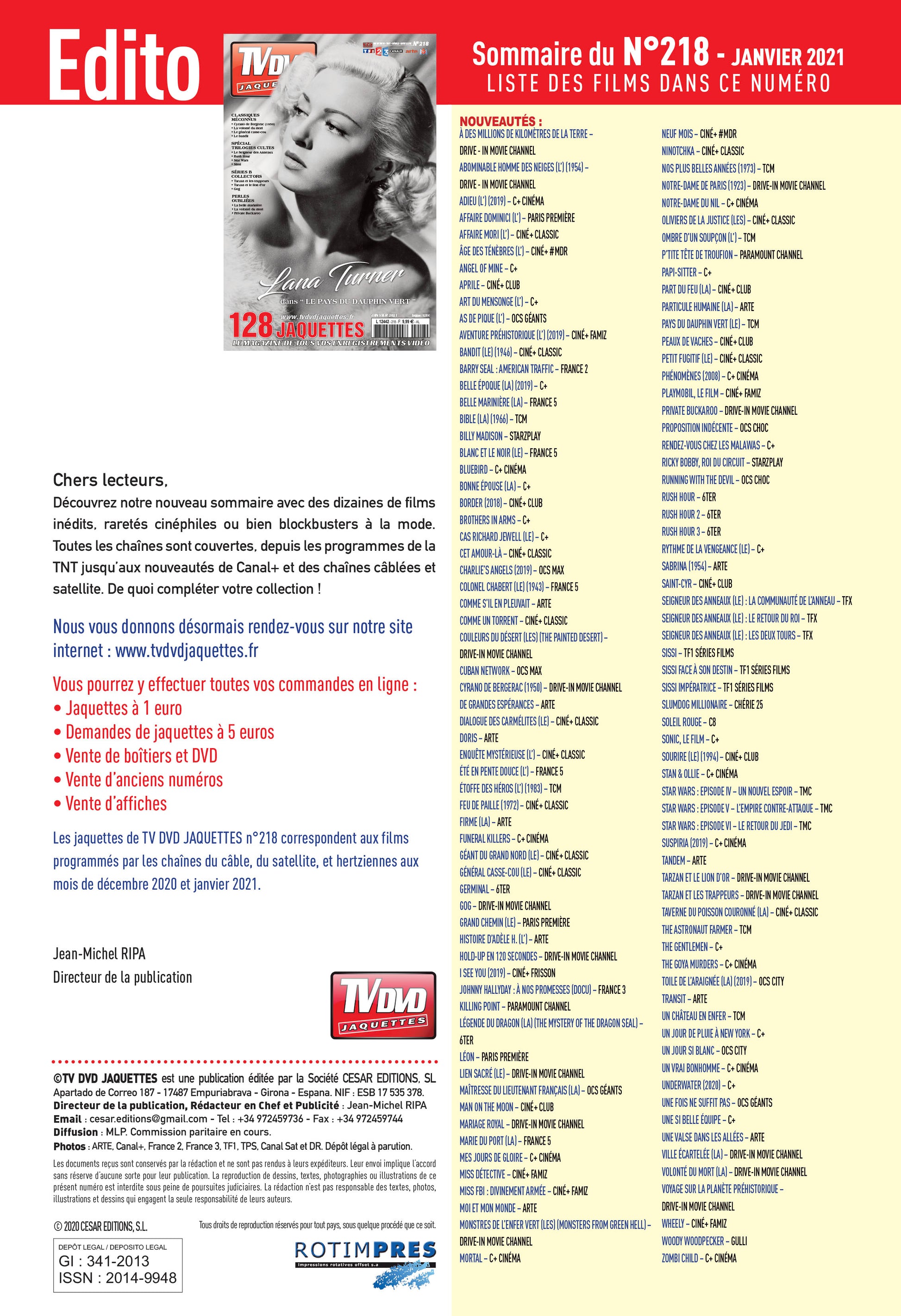 Découvrez TV DVD Jaquette N°218 : sélection exclusive de jaquettes pour cinéphiles et collectionneurs. Films récents, classiques et raretés à imprimer.
