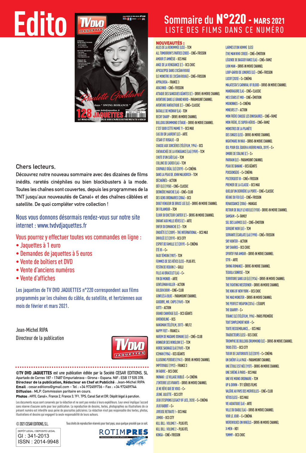 Découvrez TV DVD Jaquette N°220 : sélection exclusive de jaquettes pour cinéphiles et collectionneurs. Films récents, classiques et raretés à imprimer.