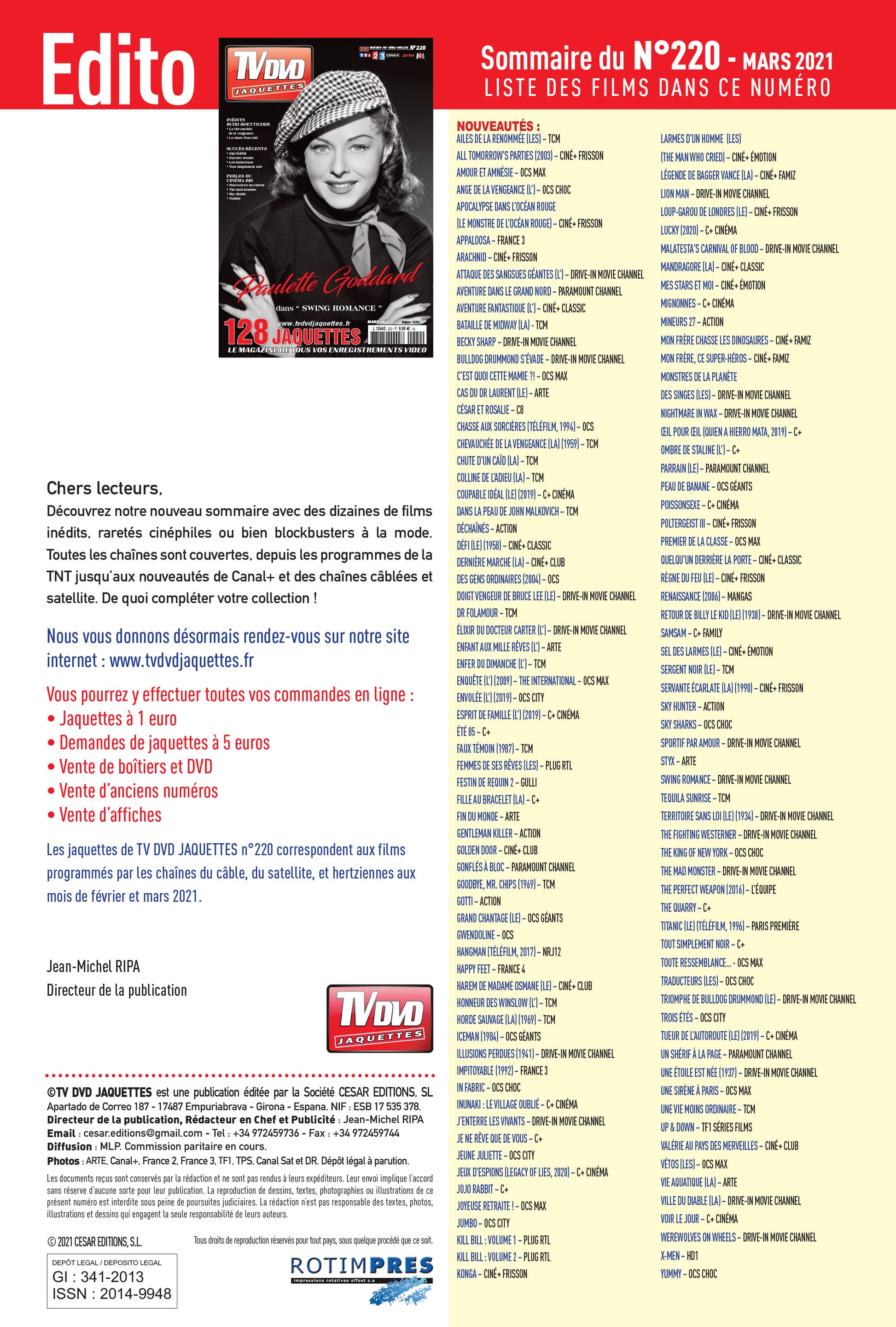 Découvrez TV DVD Jaquette N°220 : sélection exclusive de jaquettes pour cinéphiles et collectionneurs. Films récents, classiques et raretés à imprimer.