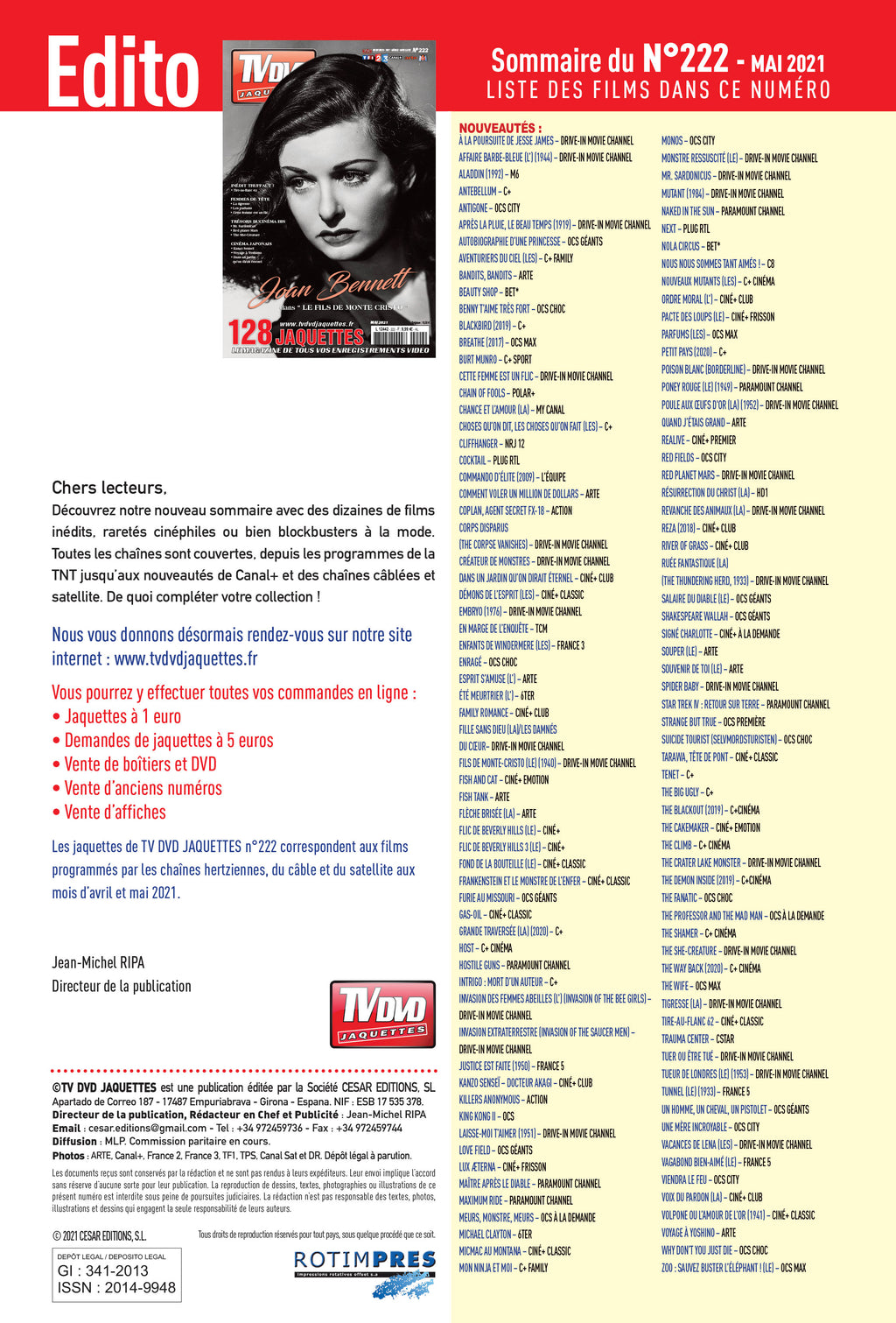 Découvrez TV DVD Jaquette N°222 : sélection exclusive de jaquettes pour cinéphiles et collectionneurs. Films récents, classiques et raretés à imprimer.