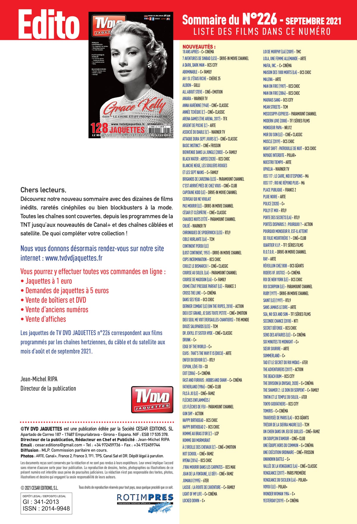Découvrez TV DVD Jaquette N°226 : sélection exclusive de jaquettes pour films récents, classiques et raretés. Personnalisez votre vidéothèque avec style.